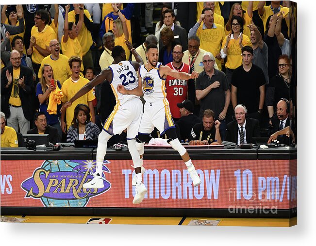 Stephen Curry Acrylic Print featuring the photograph Draymond Green and Stephen Curry by Garrett Ellwood