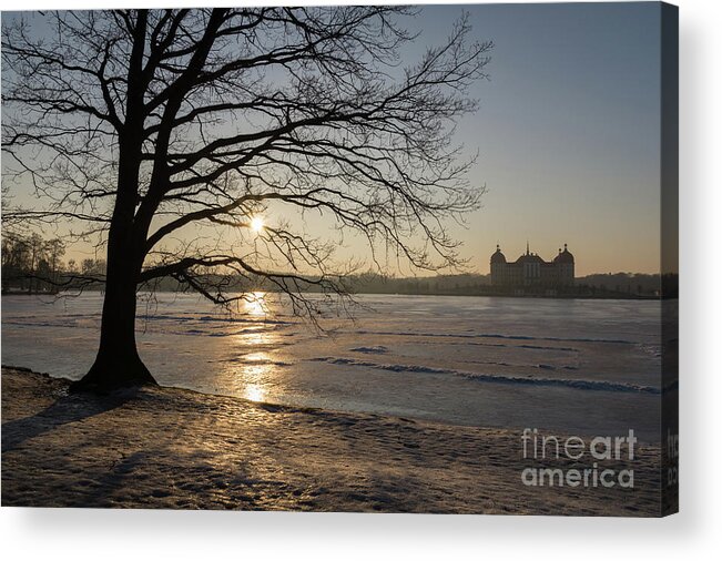 Dreamy Acrylic Print featuring the photograph Winter sunset at Moritzburg Castle 1 by Adriana Mueller