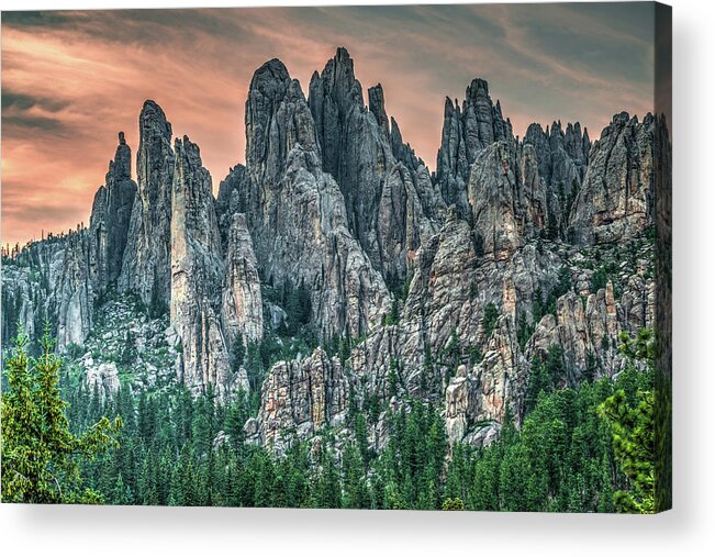 America Acrylic Print featuring the photograph Dusk At Cathedral Spires - Black Hills South Dakota by Gregory Ballos