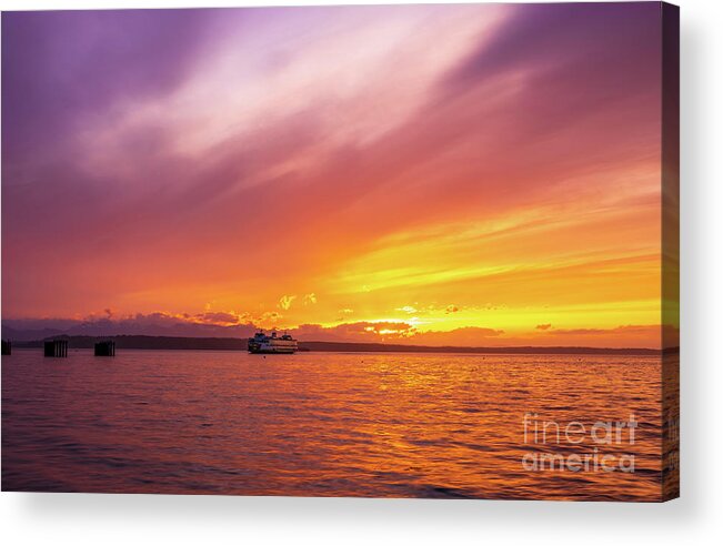 Ferry Acrylic Print featuring the photograph Edmonds Ferry Sunset Serenity by Mike Reid