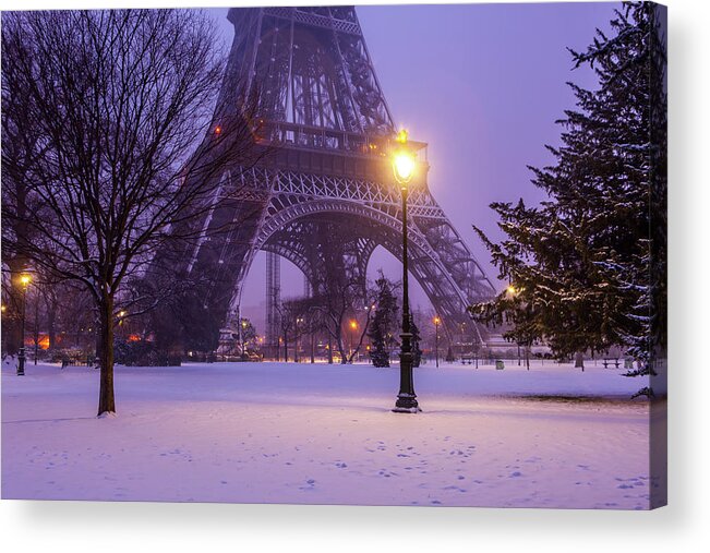 Champ De Mars Acrylic Print featuring the photograph Eiffel Tower Snow by Serge Ramelli