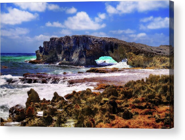 Cozumel Acrylic Print featuring the photograph El Mirador Natural Bridge Rock Arch East Coast of Cozumel Mexico by Peter Herman