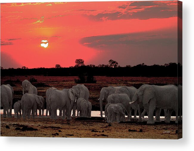 African Elephants Acrylic Print featuring the digital art ELEPHANTS AT DUSK cps by Larry Linton