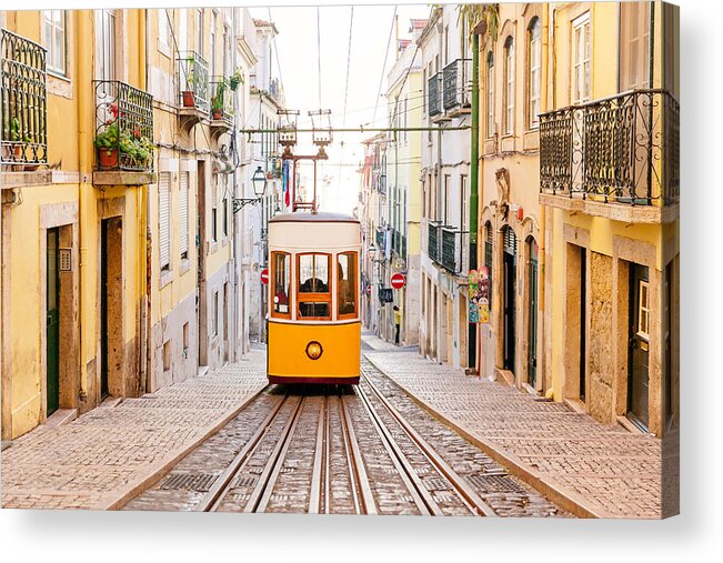Tranquility Acrylic Print featuring the photograph Elevador da Bica funicular in Lisbon, Portugal by Alexander Spatari