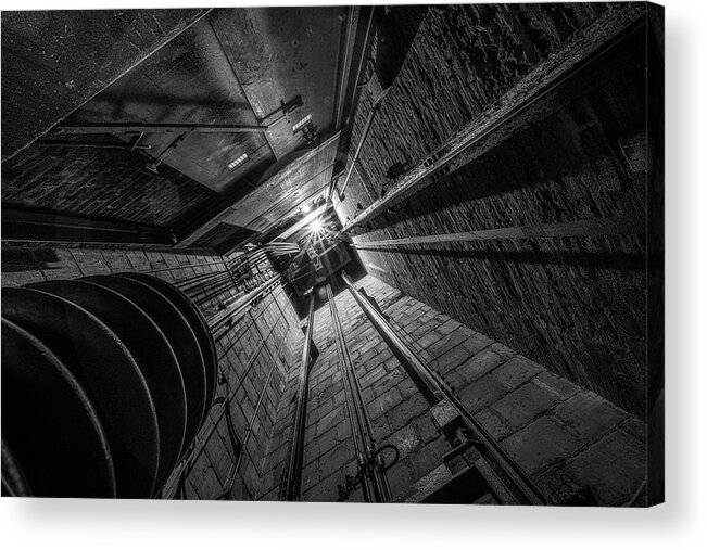 Elevator Acrylic Print featuring the photograph NYC Elevator Shaft by John Randazzo