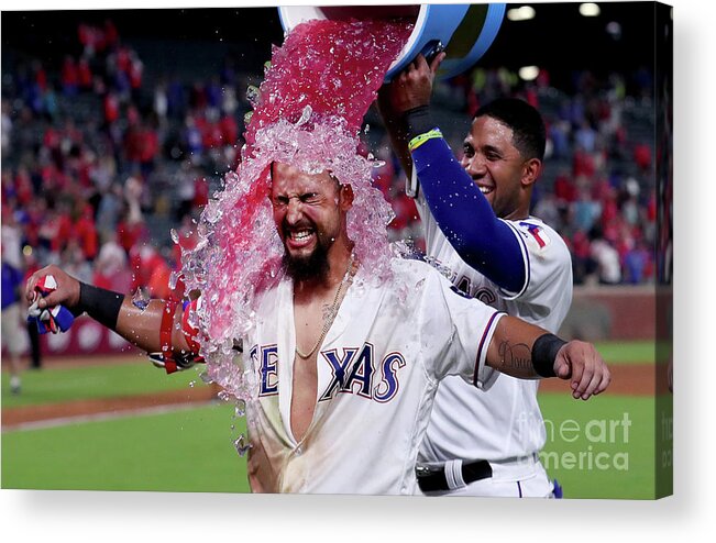 Ninth Inning Acrylic Print featuring the photograph Elvis Andrus and Rougned Odor by Tom Pennington