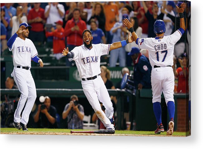 Ninth Inning Acrylic Print featuring the photograph Elvis Andrus and Shin-soo Choo by Tom Pennington