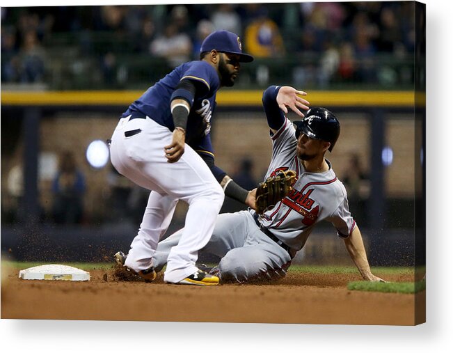 People Acrylic Print featuring the photograph Ender Inciarte and Jonathan Villar by Dylan Buell