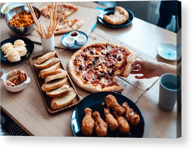 Unhealthy Eating Acrylic Print featuring the photograph Enjoying Takeaway Meals At Home by Oscar Wong