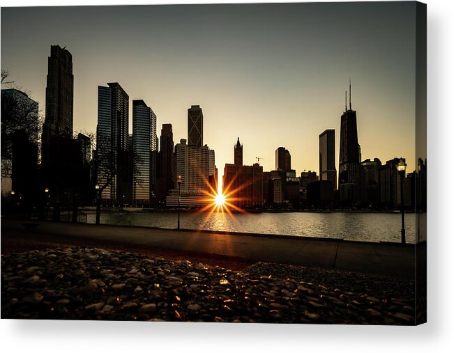 Sunset Acrylic Print featuring the photograph Equinox sunset in Chicago by Sven Brogren