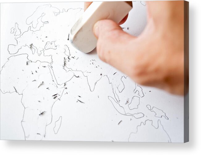 People Acrylic Print featuring the photograph Erasing world map's border by Toshiro Shimada