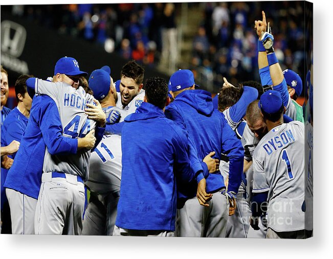 People Acrylic Print featuring the photograph Eric Hosmer, Drew Butera, and Wade Davis by Al Bello