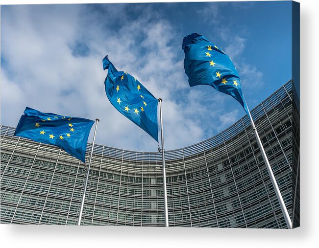 Belgium Acrylic Print featuring the photograph European Union flags at Berlaymont building by © Santiago Urquijo