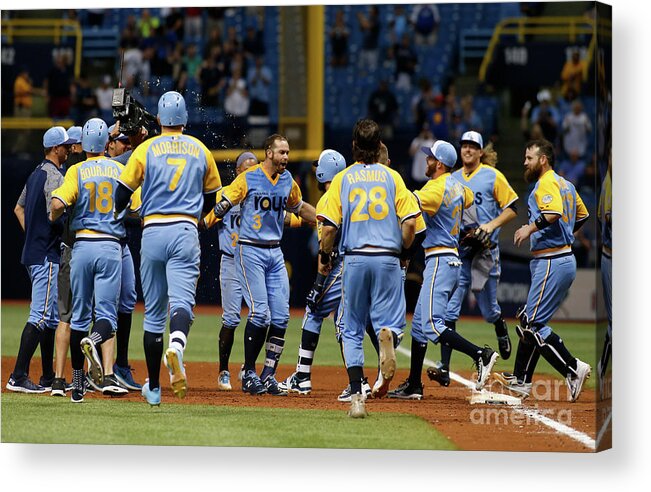 People Acrylic Print featuring the photograph Evan Longoria and Peter Bourjos by Brian Blanco
