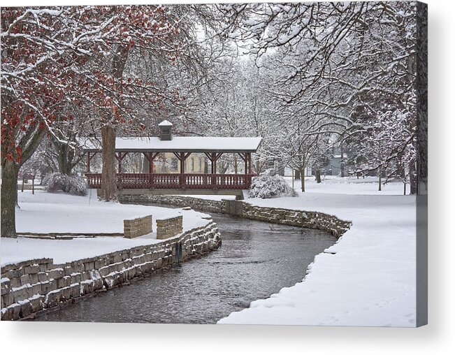 Lake Leota Acrylic Print featuring the photograph Allen Creek Winterscape at Lake Leota Park in Evansville Wisconsin by Peter Herman