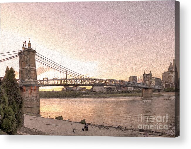 Roebling Acrylic Print featuring the photograph Evening on the river by Bentley Davis
