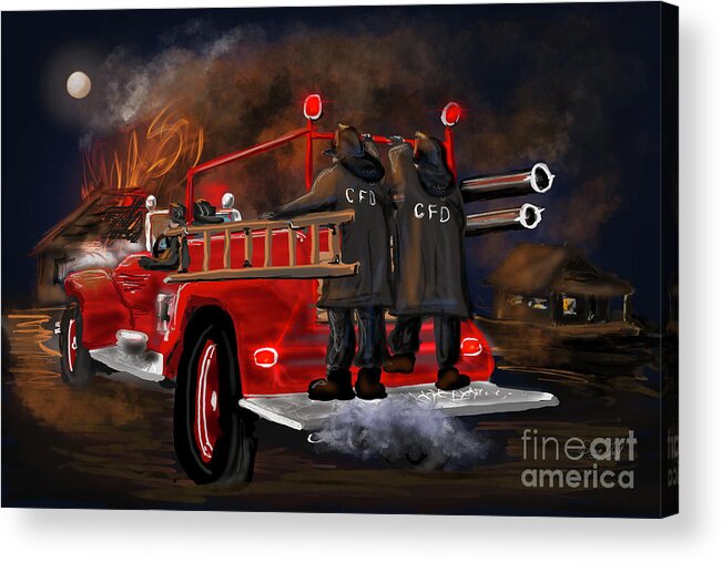 Fire Truck Acrylic Print featuring the digital art Evening Working Fire by Doug Gist