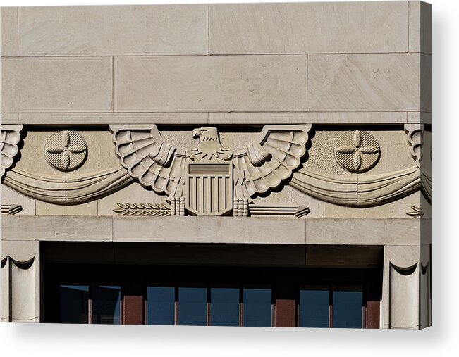 Us Symbol Acrylic Print featuring the photograph US Symbol, El Paso Courthouse, Texas 1936. Exterior detail by Ikonographia - Carol Highsmith