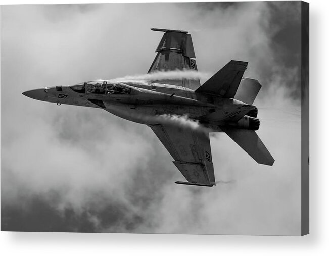 Airplane Acrylic Print featuring the photograph F18 in Black and White by Carolyn Hutchins