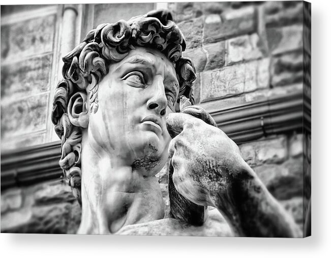 David Acrylic Print featuring the photograph Face of David by Michelangelo Florence Italy Black and White by Carol Japp