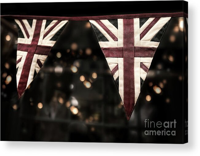 Vintage Acrylic Print featuring the photograph Faded vintage Union Jack bunting with bokeh background. Ideal fo by Jane Rix