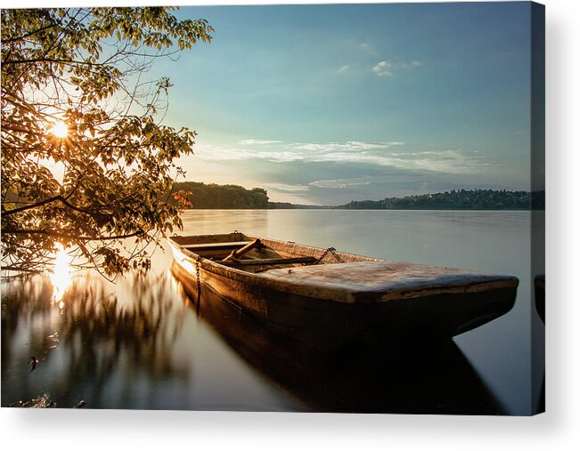 Rowboat Acrylic Print featuring the photograph Fairy-tale boat moored on the shore by Vaclav Sonnek