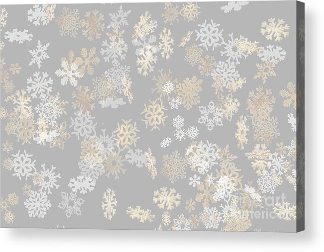 Snowflake Acrylic Print featuring the photograph Falling snowflakes pattern on grey background by Simon Bratt