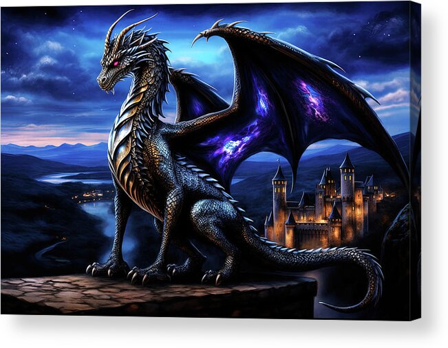 Fantasy Acrylic Print featuring the painting Fernyiges, the Lord of Black Dragons - 07 by AM FineArtPrints