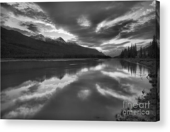 Beauty Creek Acrylic Print featuring the photograph Fiery Skies Over Beauty Creek Black And White by Adam Jewell