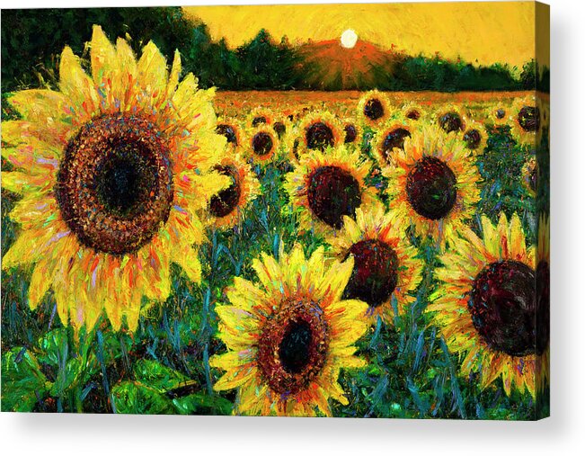 Finger Acrylic Print featuring the painting Finger Painting - Sunflowers by Lorraine McMillan