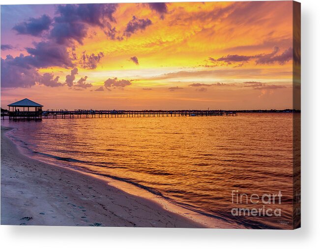 Navarre Beach Acrylic Print featuring the photograph Fire Like Sunset At Navarre Florida by Jennifer White