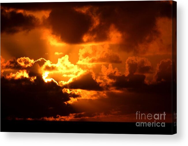 Firey Sunrise Acrylic Print featuring the photograph Fire Over the Ocean by Mary Deal