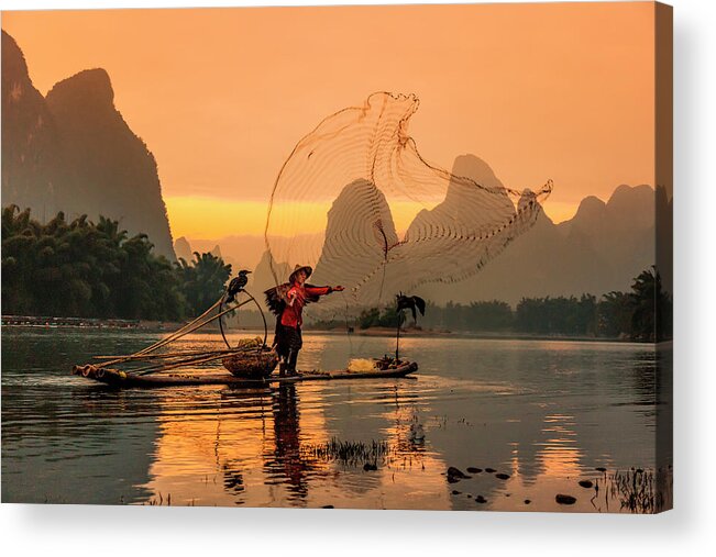 Xing Ping Acrylic Print featuring the photograph Fisherman, Guilin, China by Jose Luis Vilchez