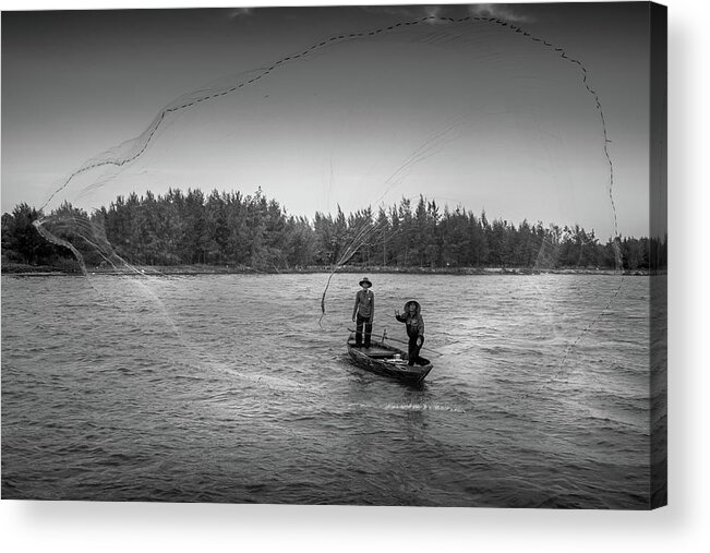 Ancient Acrylic Print featuring the photograph Fishermen Casting Net by Arj Munoz