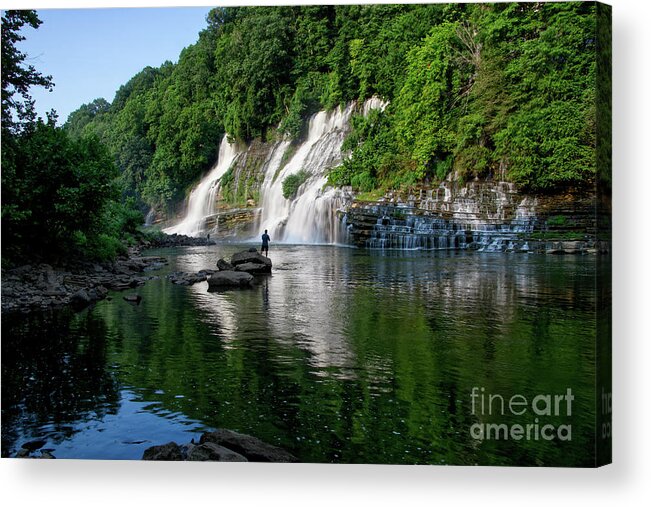 Rock Island State Park. Twin Falls Acrylic Print featuring the photograph Fishing At Twin Falls by Phil Perkins