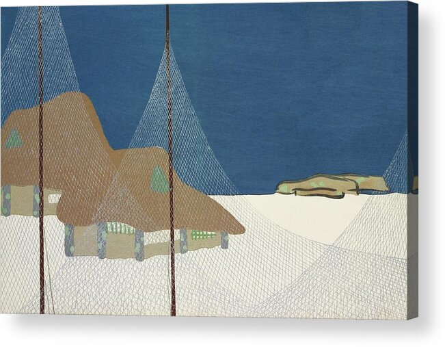 Fishing Village Acrylic Print featuring the painting Fishing village from Momoyogusa, Flowers of a Hundred Generations by Kamisaka Sekka