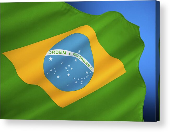 South America Acrylic Print featuring the photograph Flag of Brazil by Steve Allen