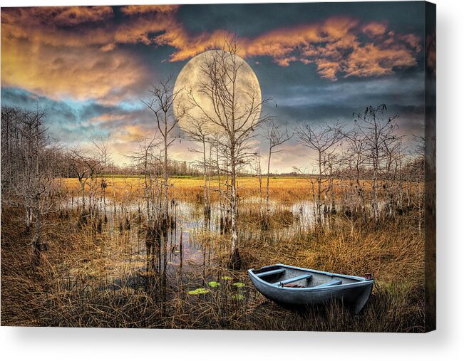 Boats Acrylic Print featuring the photograph Floating Under the Full Moon by Debra and Dave Vanderlaan