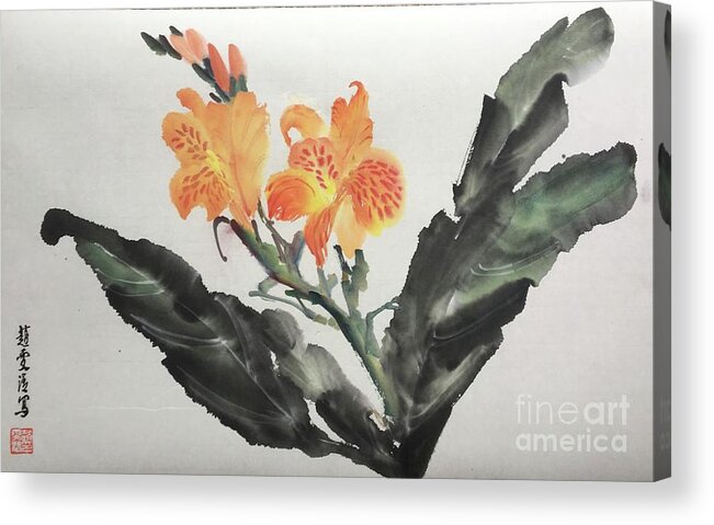 Flower Acrylic Print featuring the painting Embrace Nature with Open Your Minds by Carmen Lam