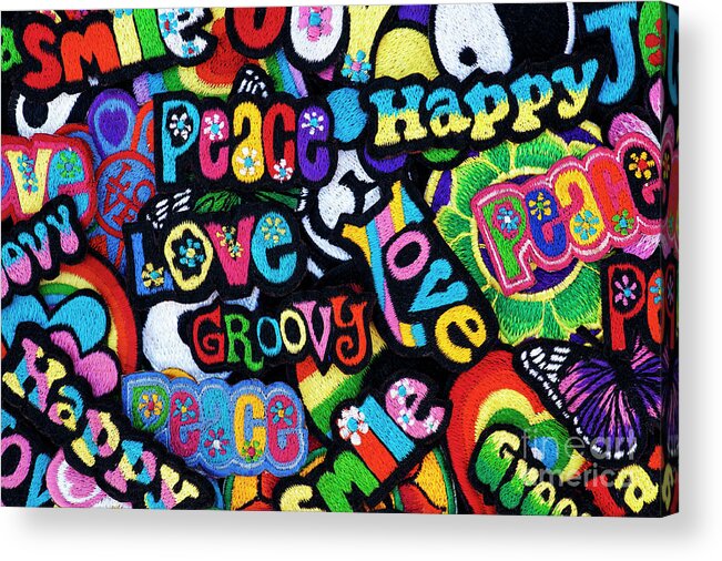 Embroidery Acrylic Print featuring the photograph Flower Power Love by Tim Gainey