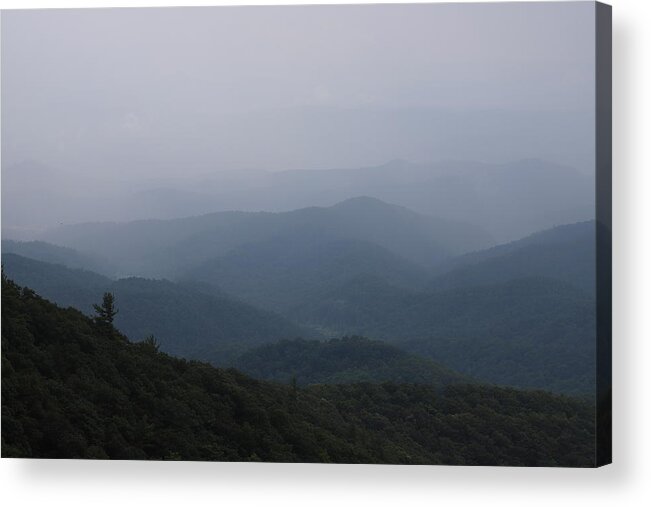 The Blue Ridge Mountains Acrylic Print featuring the photograph Fogged In Day Blue Ridge Mountains by Karen Ruhl