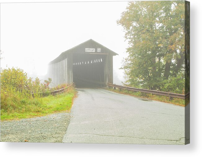 Burr Arch Acrylic Print featuring the photograph Foggy Morning at the Mount Orne covered bridge by Jeff Folger