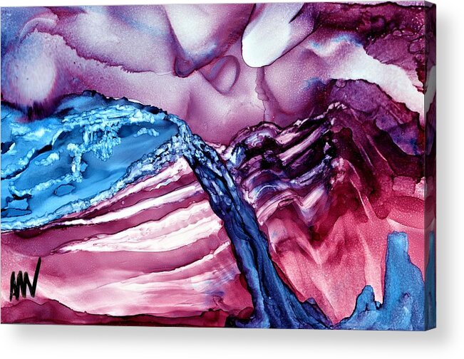 Alcohol Ink Acrylic Print featuring the painting For Purple Mountain Majesties by Angela Marinari