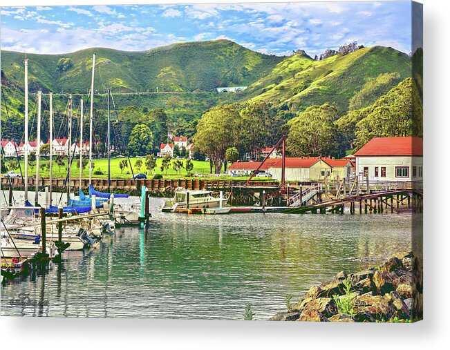 Harbor Acrylic Print featuring the photograph Fort Baker Yacht Harbor and Marin Headlands by Brian Tada