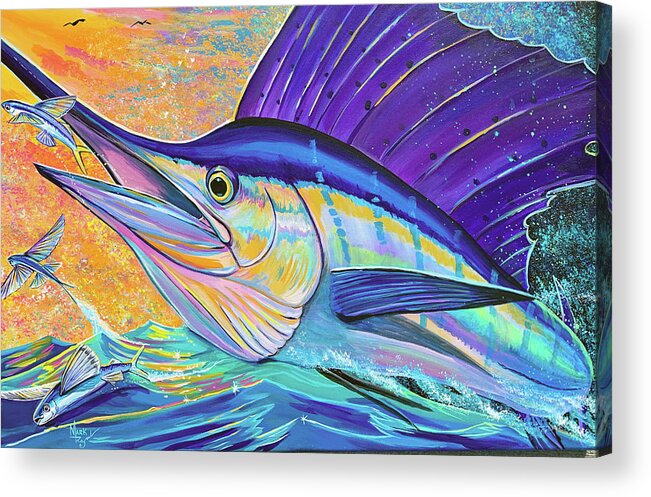 Sailfish Acrylic Print featuring the painting From Dusk to Dawn by Mark Ray