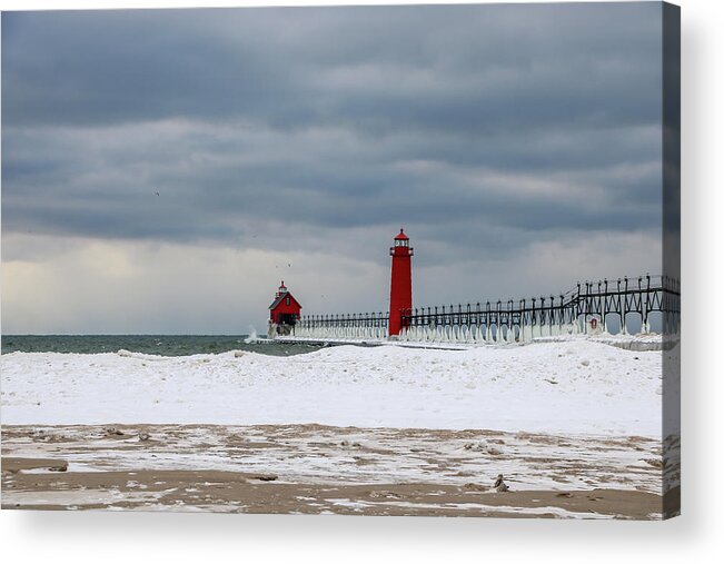 2022 Acrylic Print featuring the photograph Frozen Landscape at Grand Haven Lighthouse by Dawn Richards