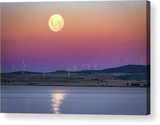 Canberra Acrylic Print featuring the photograph Full Moon and Girdle Over Lake George by Ari Rex
