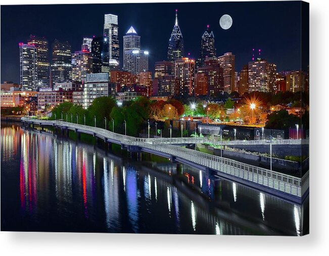 Philadelphia Acrylic Print featuring the photograph Full Moon Over Philly by Frozen in Time Fine Art Photography