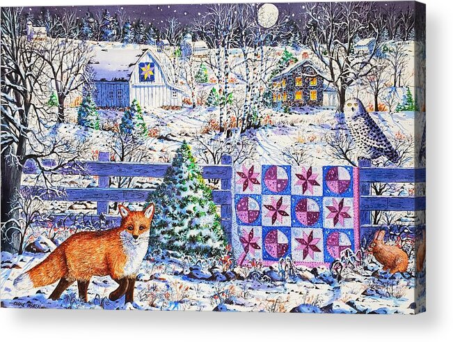 Winter Landscape Acrylic Print featuring the painting Full Moon Quilt by Diane Phalen