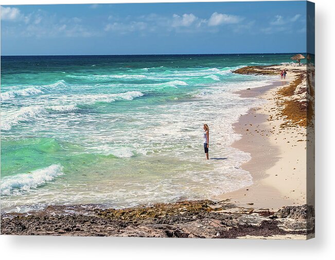 Cozumel Acrylic Print featuring the photograph Gazing to Infinity on a Tropical Cozumel Mexico beach by Peter Herman